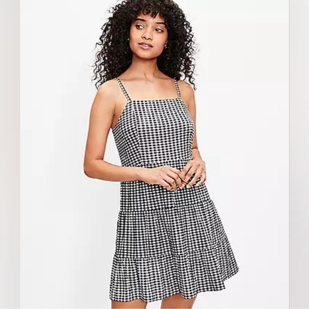 Loft Gingham Tiered Mini Dress 2 NWT